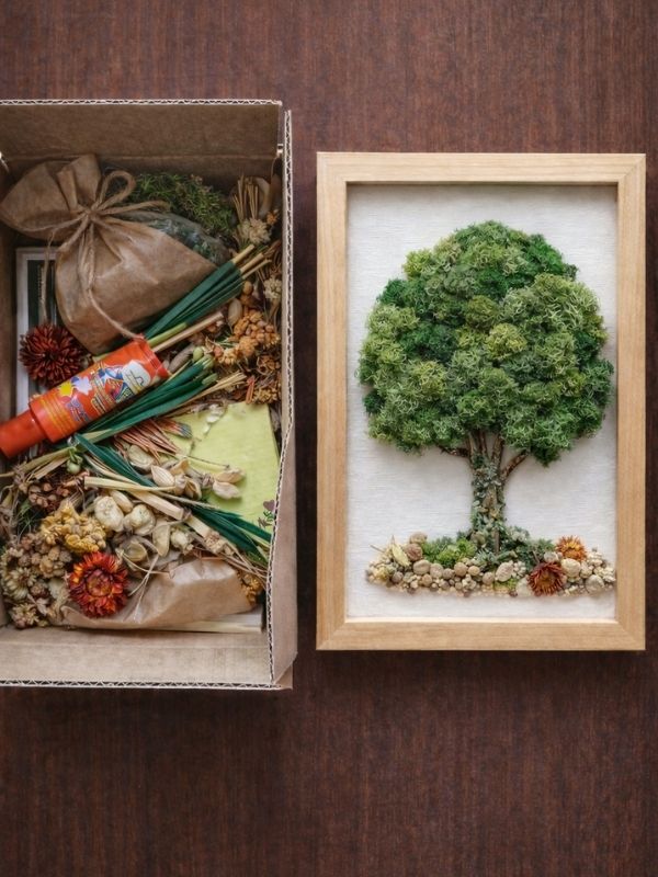 Obraz z chrobotka i suszonych roślin